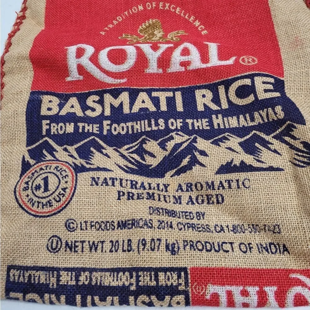 UPCYCLED Basmati rice bag‎ tote with zipper closure burlap shopping